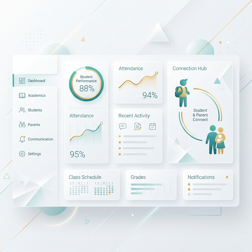 School management ERP system technology dashboard illustration